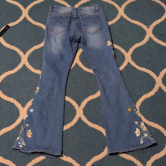 BAMBOO Light Blue Embroidered Floral Flare Jeans - Picture 3 of 3